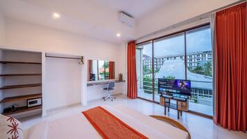 Luxury Villa, Balcony, Pool View | In-room safe, desk, laptop workspace, iron/ironing board