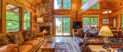 Smart TV, fireplace, DVD player, foosball