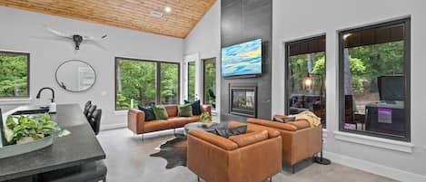 TV, fireplace