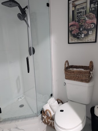 Hair dryer, towels, soap, shampoo. El Rinconcito
