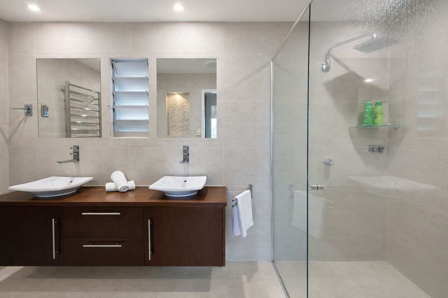 Hair dryer, towels, toilet paper