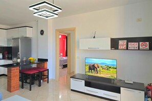 Fridge, microwave, oven, stovetop - Sea View Holiday Apartment 073, Durres, Albania (Durres)
