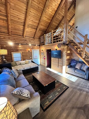 Smart TV, fireplace, DVD player, books
