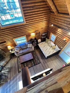 Smart TV, fireplace, DVD player, books