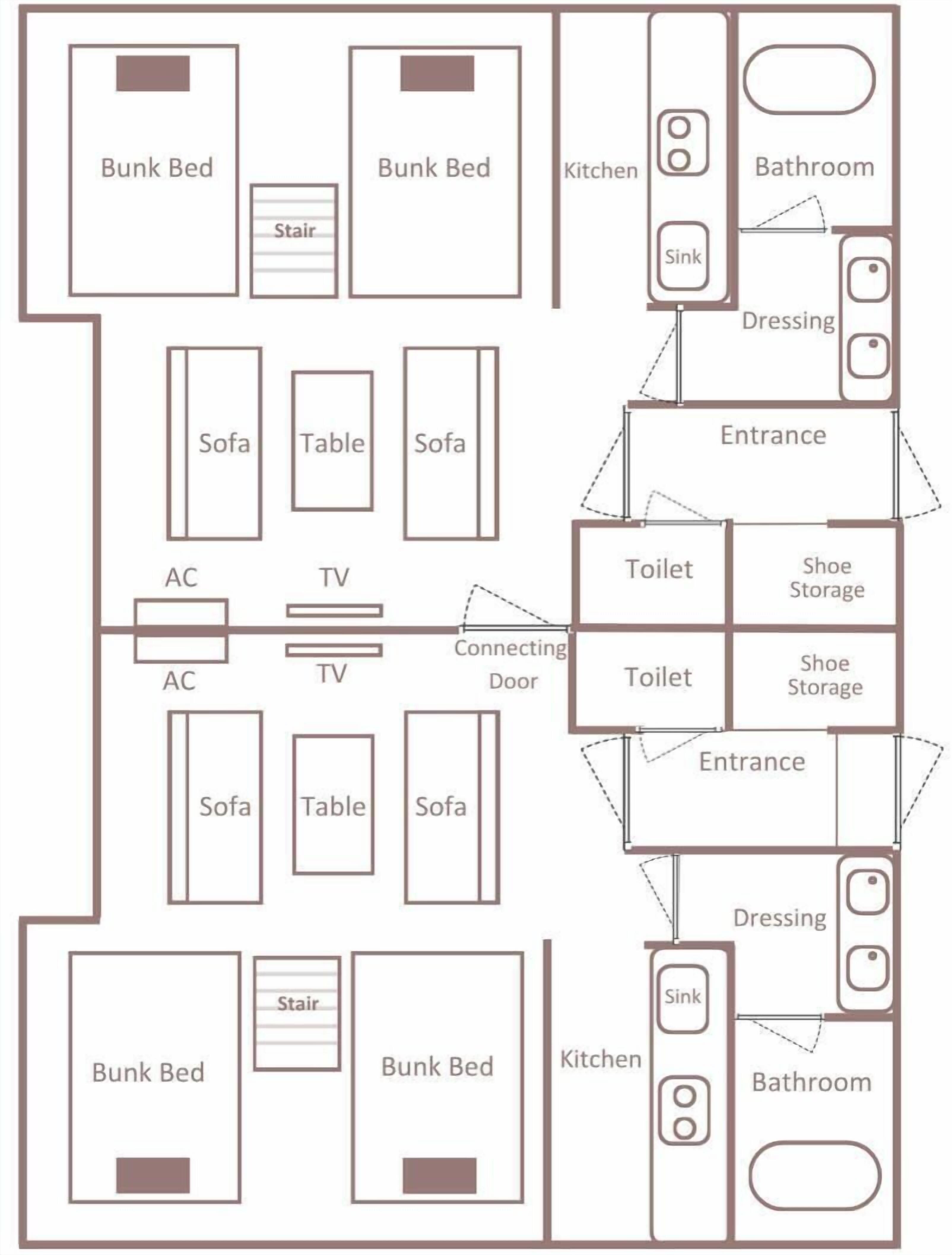 Executive Connecting 8 Beds - Bunk Style, Non Smoking | Floor plan