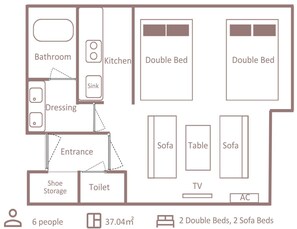 Habitación cuádruple estándar, no fumadores (Moderate 4 Beds) | Plano