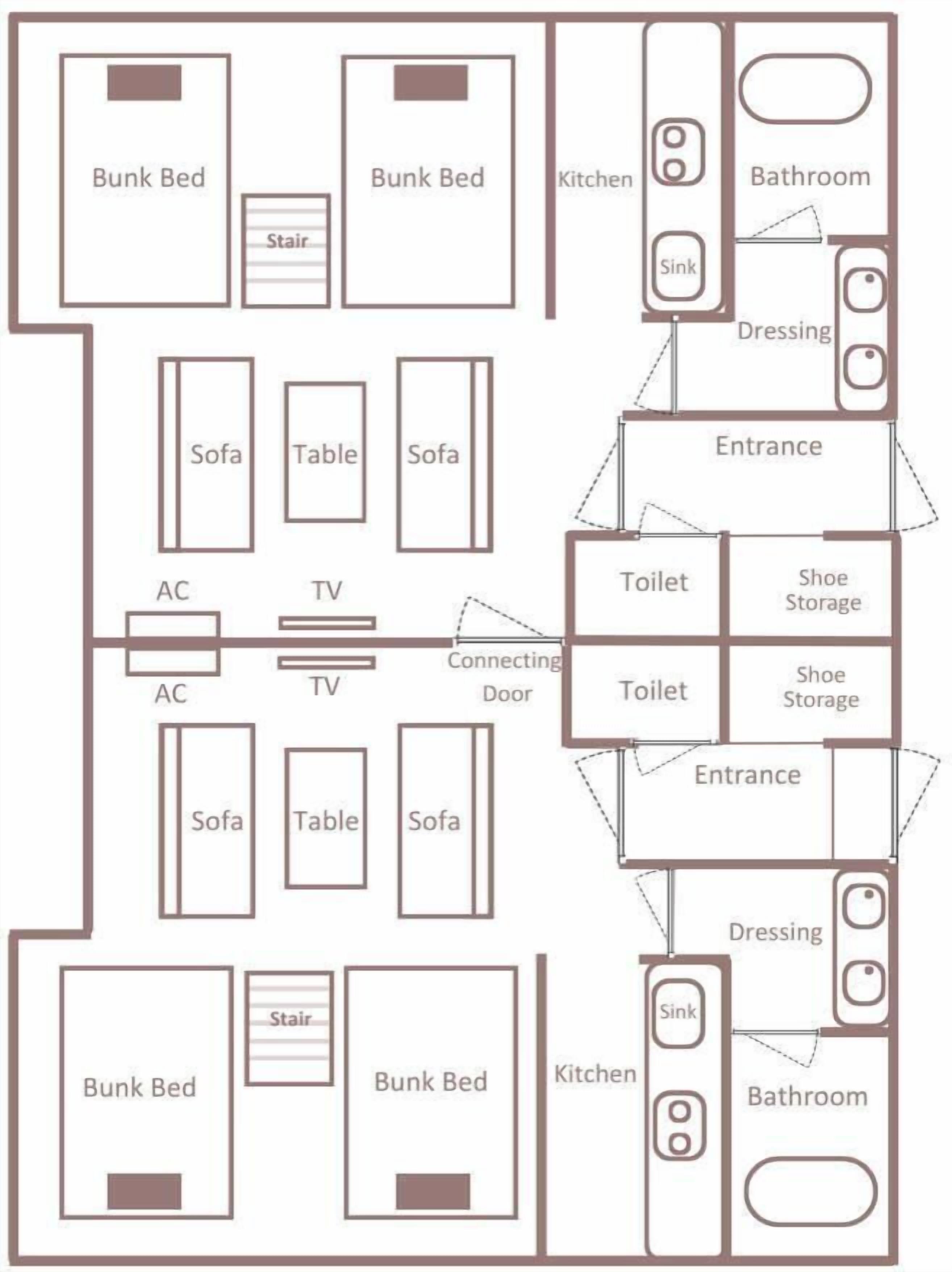 Executive Connecting 8 Beds - Bunk Style, Non Smoking | Floor plan