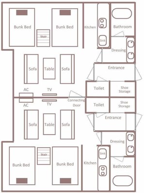 Executive kamer, niet-roken (Executive Connecting 8Beds,Bunk Style) | Grondplan