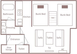 Habitación cuádruple, no fumadores (Moderate 4 Beds - Bunk Style) | Plano
