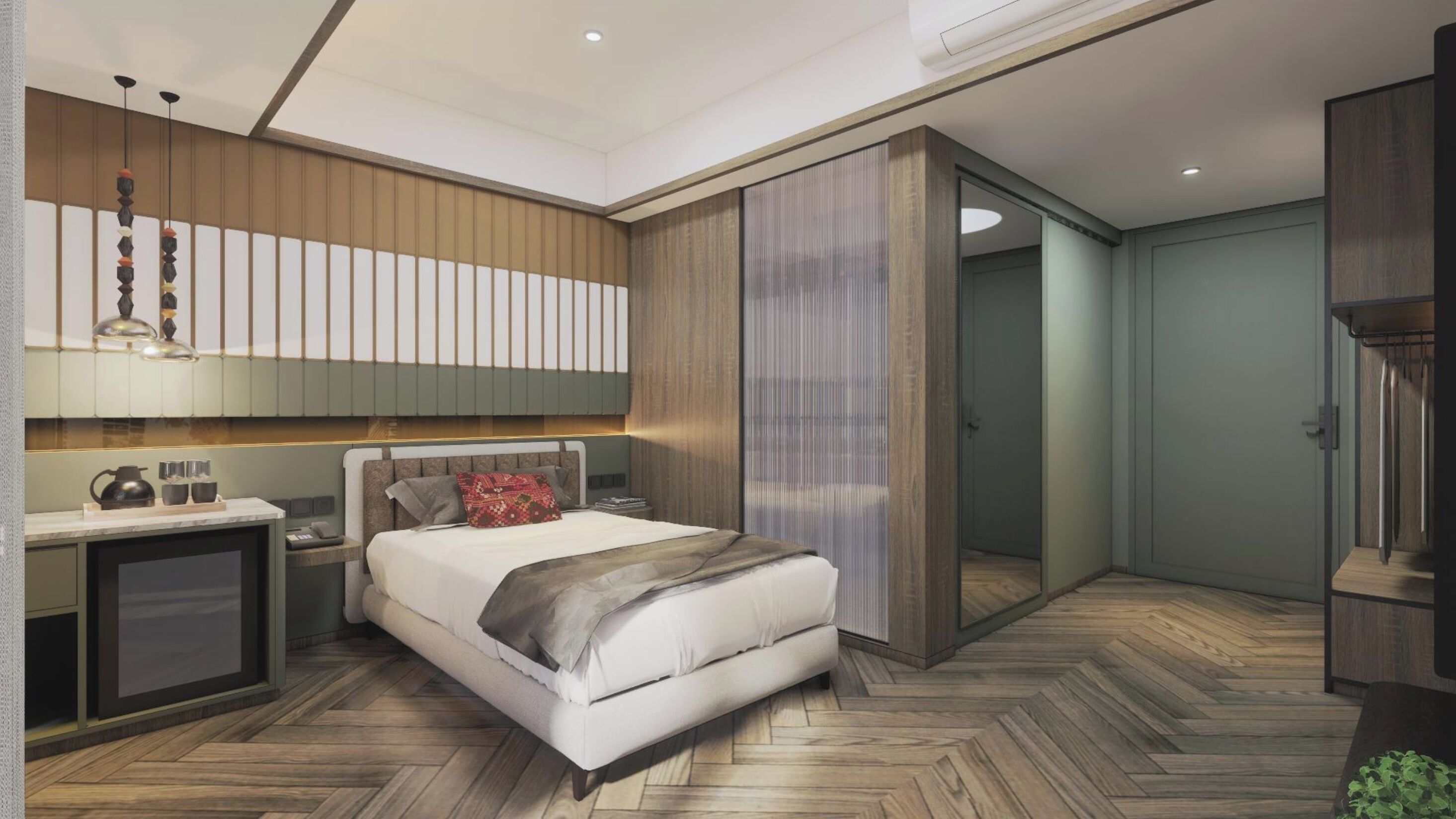 Egyptian cotton sheets, premium bedding, minibar, desk