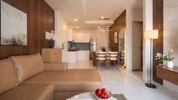 Apartamento de lujo, 2 habitaciones, cocina | Zona de estar