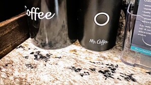 Two black tumblers labeled "Coffee" and "Mr. Coffee" on a kitchen counter. - Tropical Spa Studio, Jacuzzi, Kitchen, Sparks (Sparks)