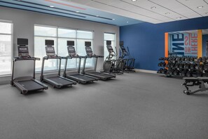 A gym with treadmills, dumbbells, and a mirror. - Hampton Inn by Hilton Grand Island Medical Center (Grand Island)