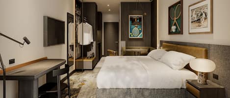 In-room safe, desk, laptop workspace, blackout curtains