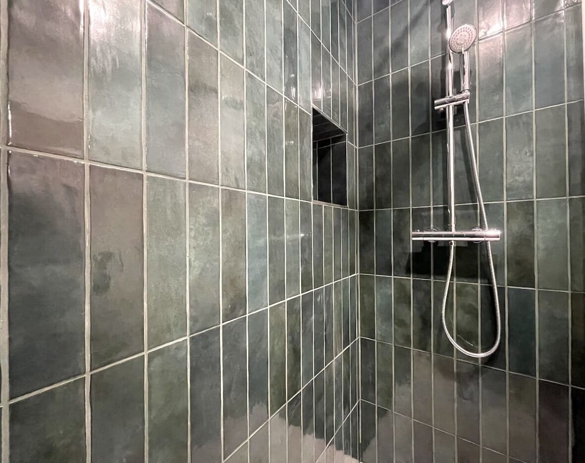 Chuveiro, secador de cabelo, toalhas de banho, papel higiênico