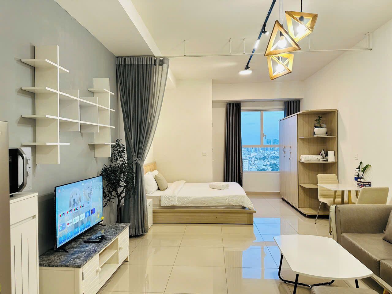 Studio Premier, quang cảnh thành phố | Bộ trải giường bằng vải cotton Ai Cập, bộ đồ giường cao cấp, minibar 