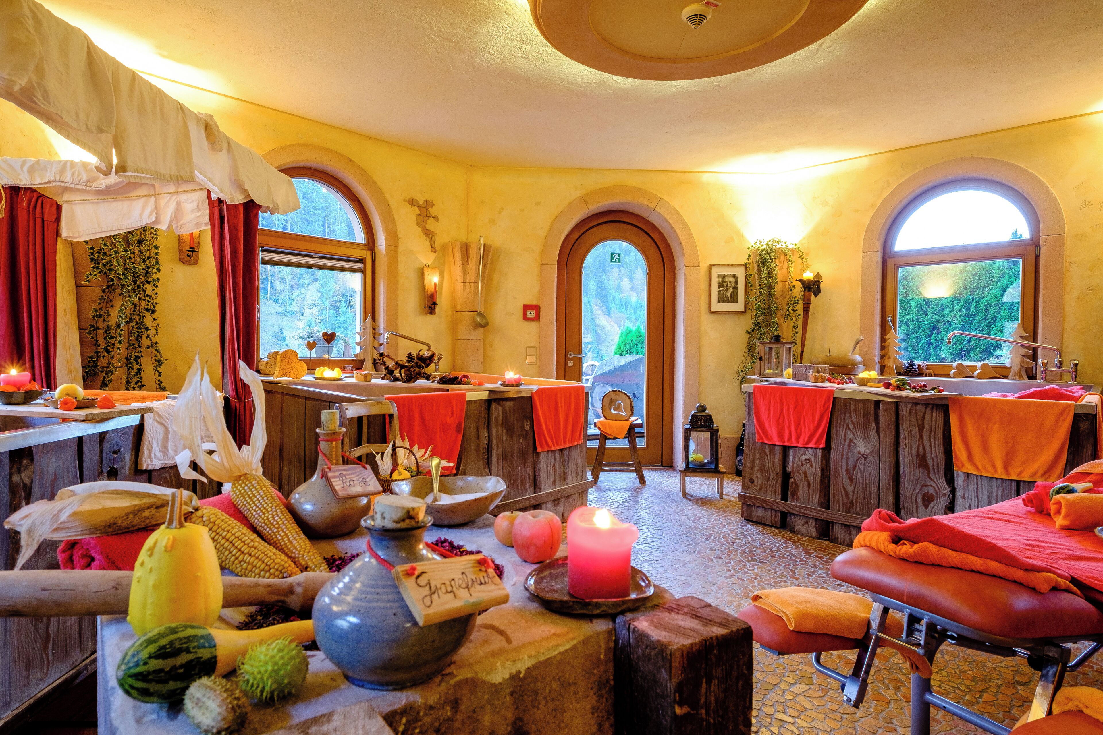 Steam room, body treatments, body scrubs, facials