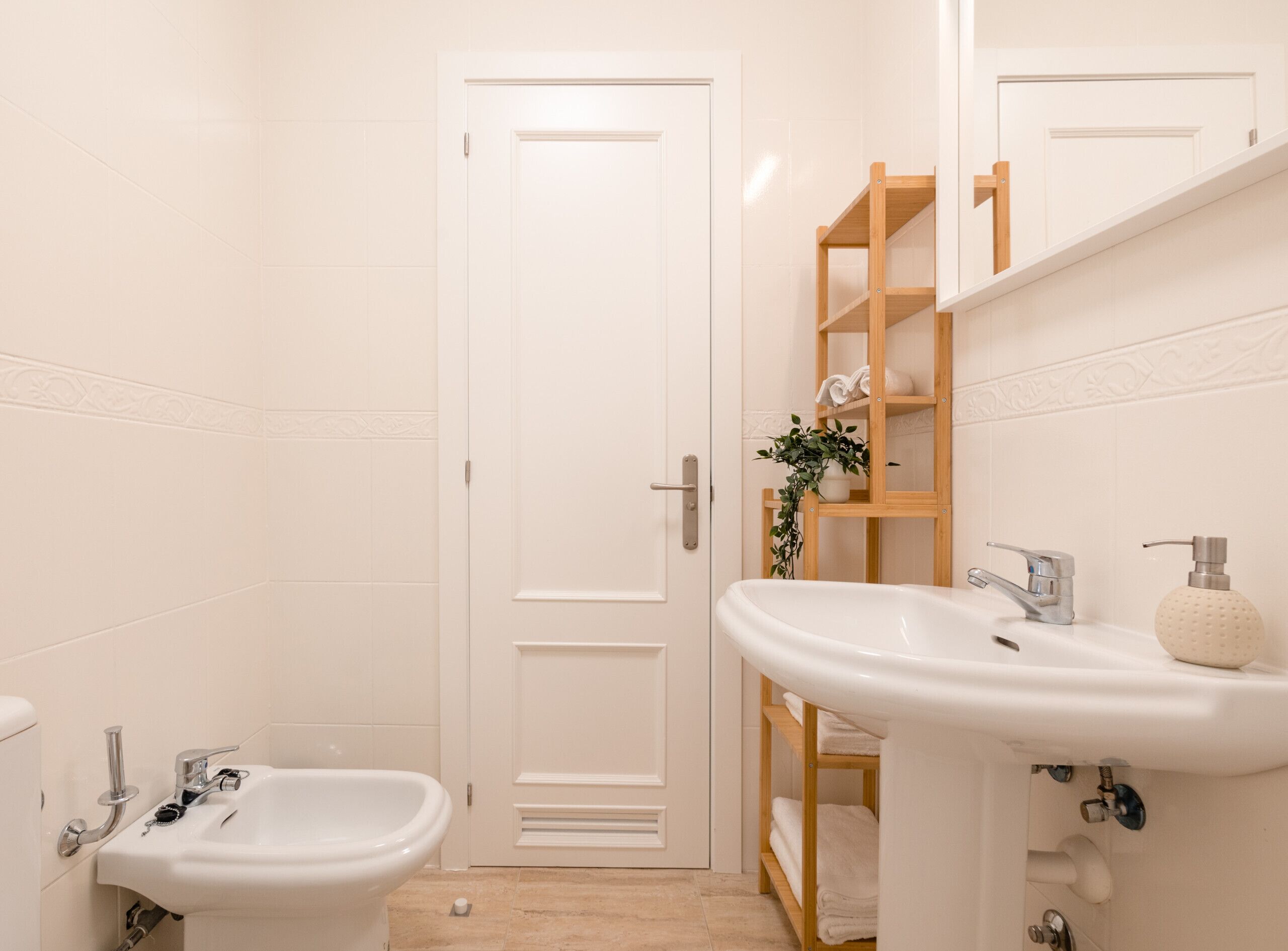 Hair dryer, bidet, towels, soap