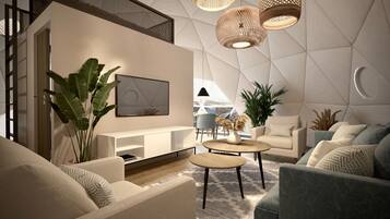 Tent, Private Bathroom, Mountain View | Living area