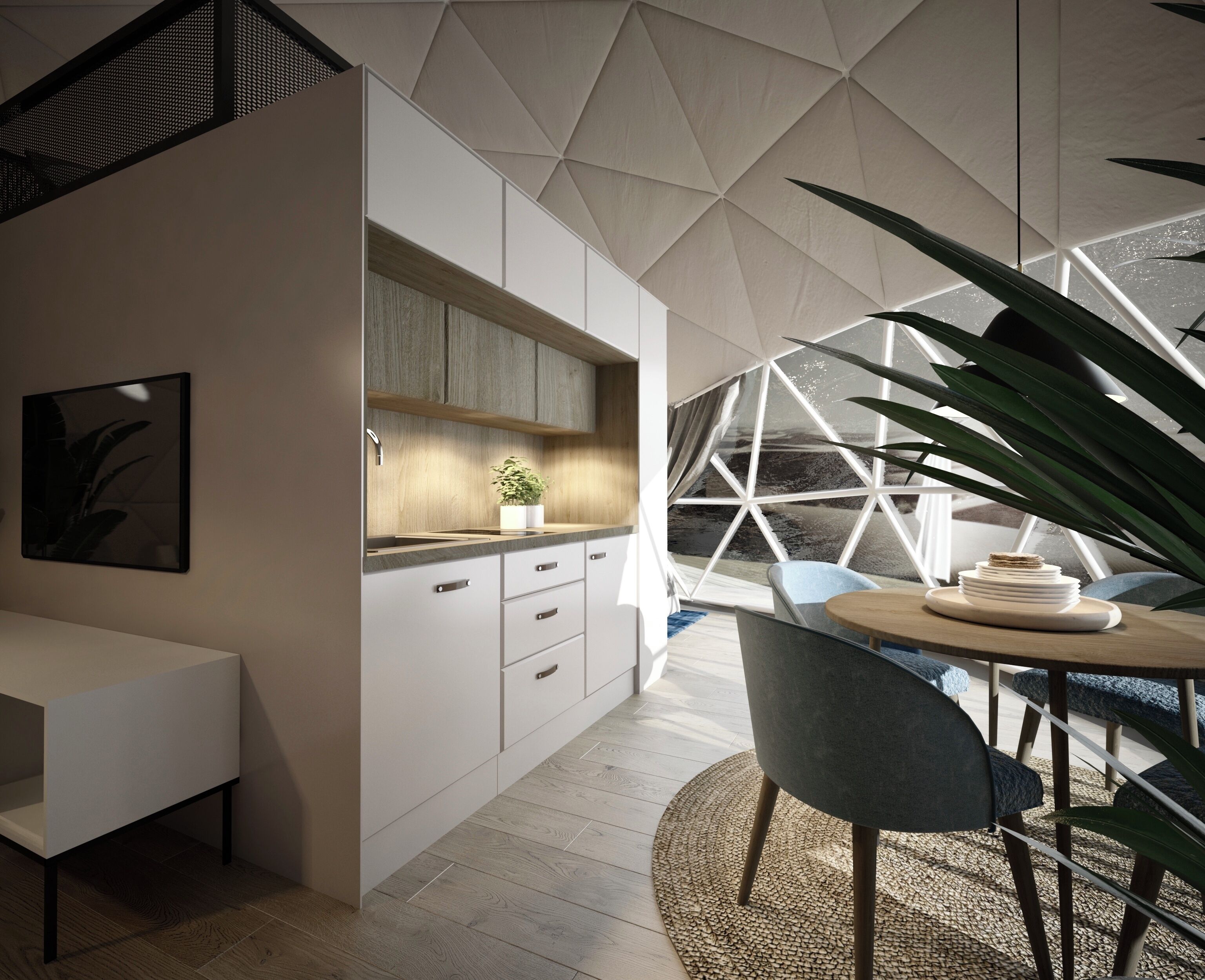 Telttamajoitus, oma kylpyhuone, vuoristonäköala | Ruokailu