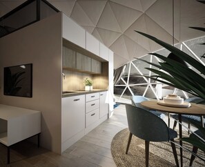 Barraca, banheiro privativo, vista para a montanha | Opções para refeição