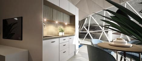 Zelt, eigenes Bad, Bergblick | Speisen