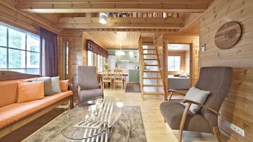 Departamento, 3 habitaciones, sauna (Kreivi) | Área de sala de estar | Televisión de pantalla plana, chimenea y reproductor de DVD
