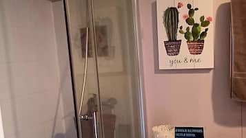 Hair dryer, towels, soap