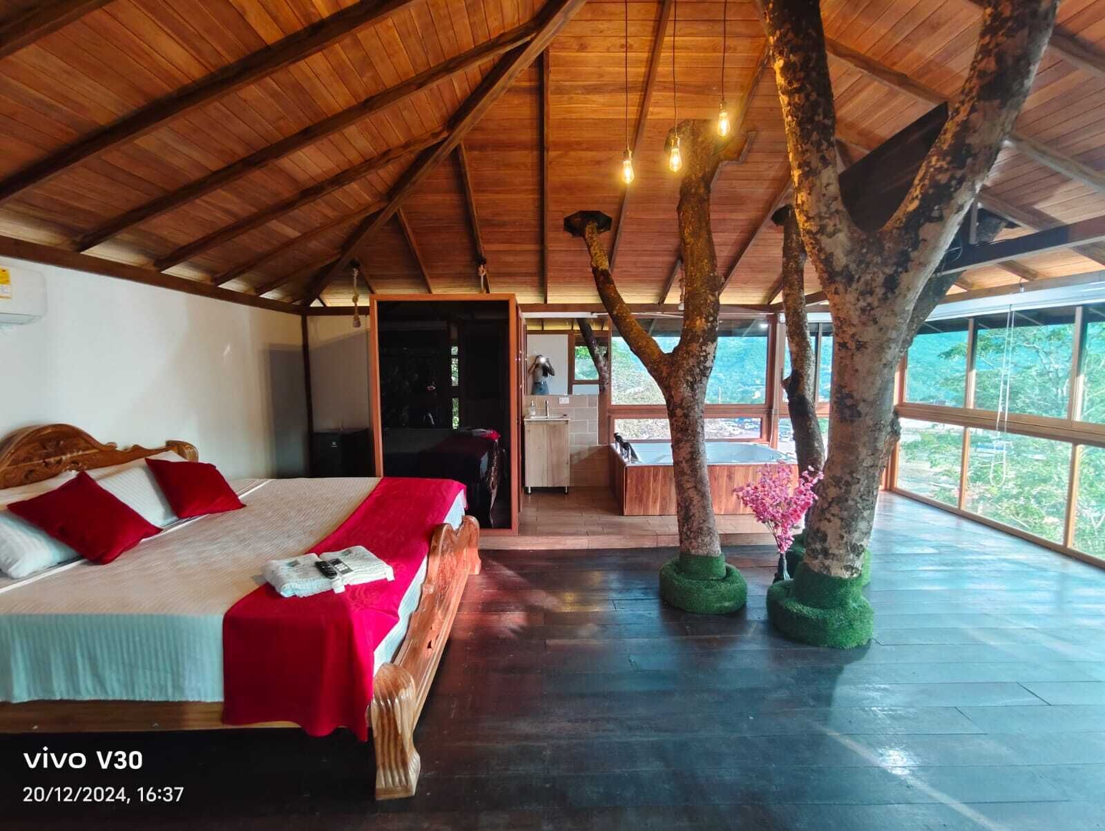 Cabane Deluxe, vue piscine