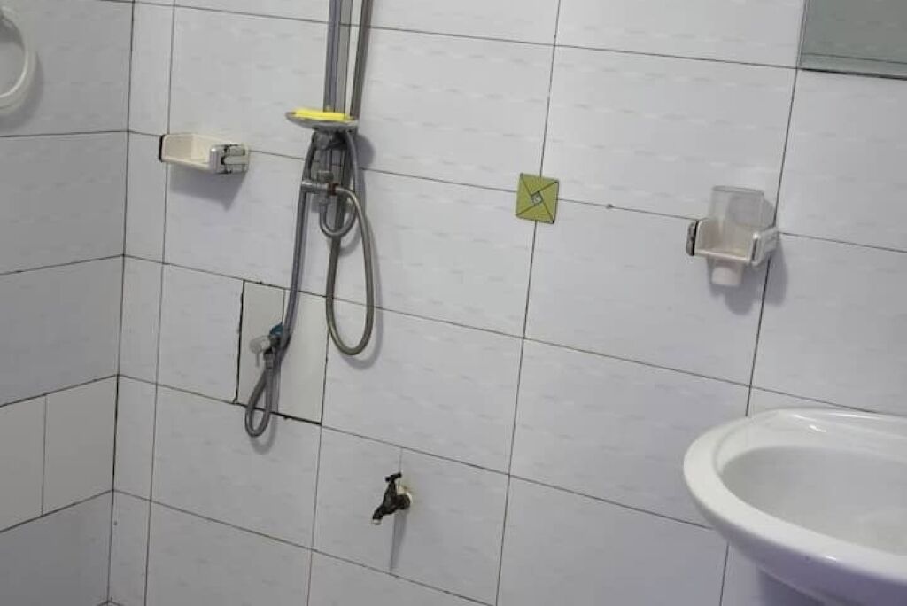 Dusj, håndklær, såpe og toalettpapir