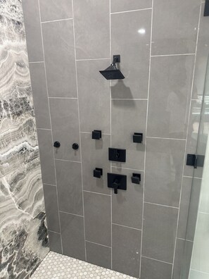Regadera, tina de hidromasaje, secadora de cabello, bidet 