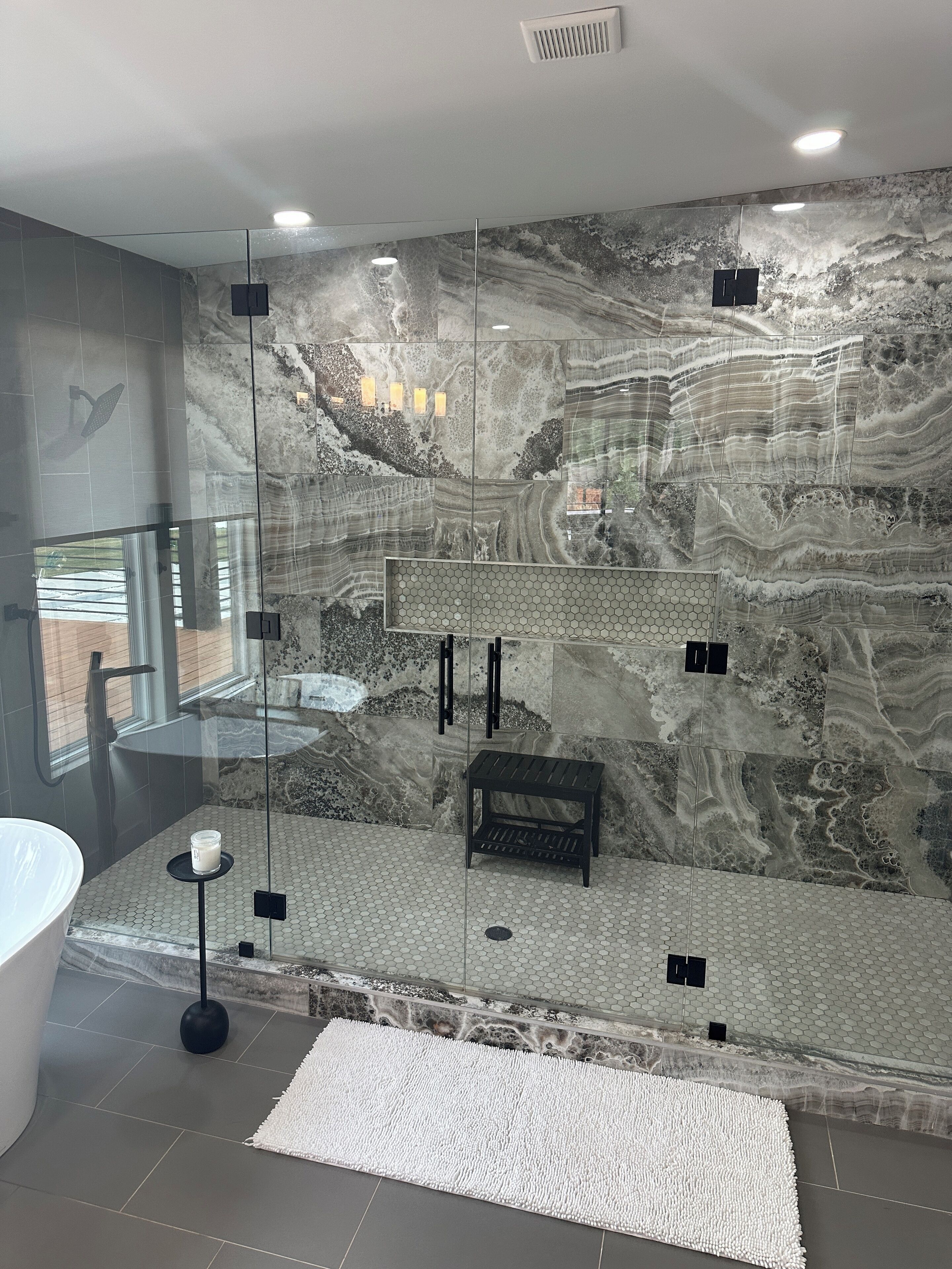 Shower, jetted tub, hair dryer, bidet