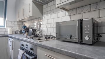 Fridge, microwave, oven, electric kettle