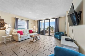 Living area - 🌞Beachfront 3BR w/ Community Pool | Gulf Views from Balcony | Sunswept 201🌞 (Orange Beach)