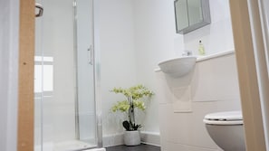 Shower, towels, soap, toilet paper - 2 Bedroom Penthouse Apartment With Roof Terrace (Bedford)