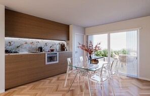 Appartamento, 2 camere da letto, terrazzo, vista città | Cucina privata