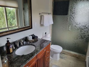 Dusche, Haartrockner, Handtücher, Seife