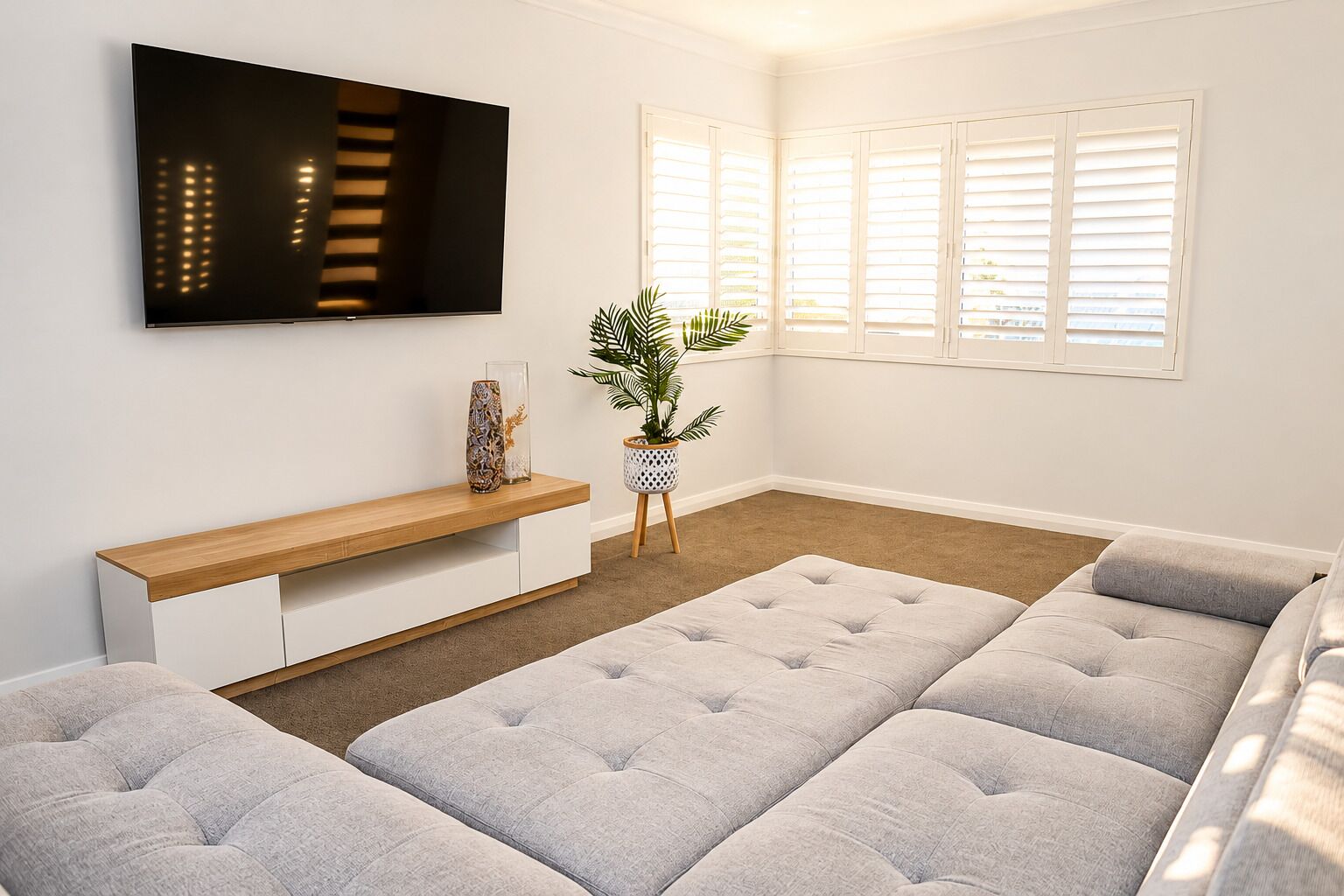 Smart TV, fireplace, video games, DVD player