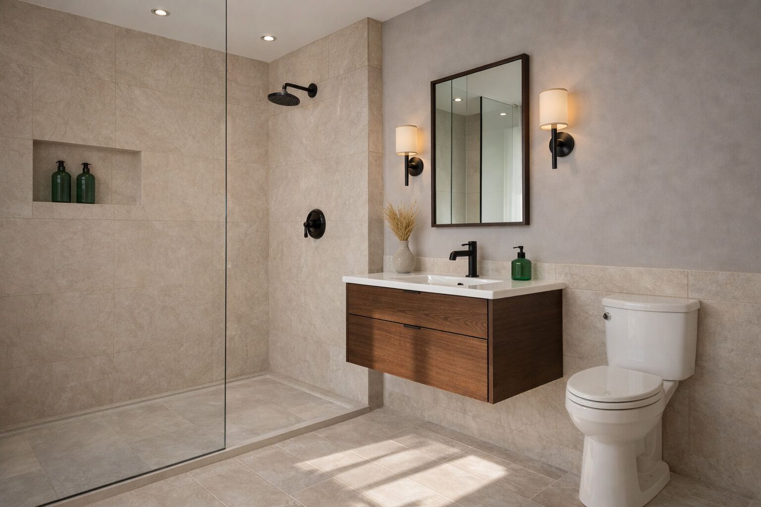 Hair dryer, bidet, towels, soap