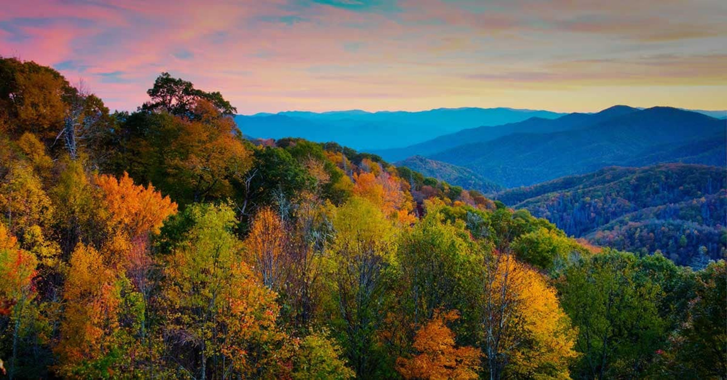 Un paysage montagneux aux couleurs automnales.