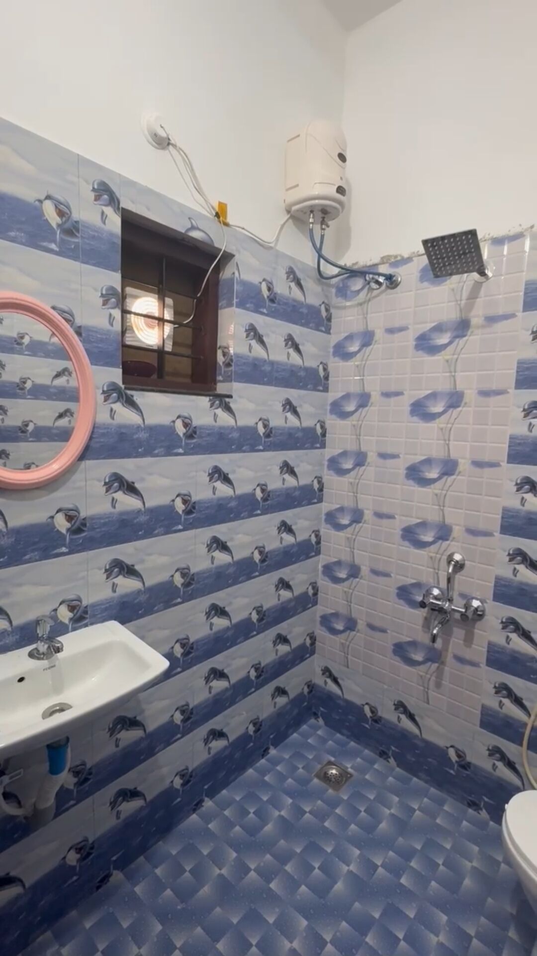 Shower, towels, soap, toilet paper
