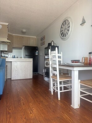 Fridge, microwave, oven, stovetop - Welcome to Pellom's Perch. A Beautiful Oceanfront Couple's Retreat. (North Topsail Beach)