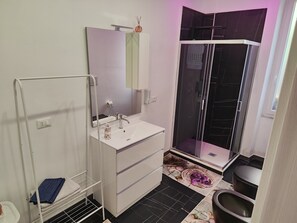Regadera, secadora de cabello, bidet, toallas 