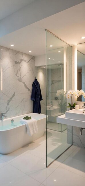 Dusche, Haartrockner, Bidet, Handtücher