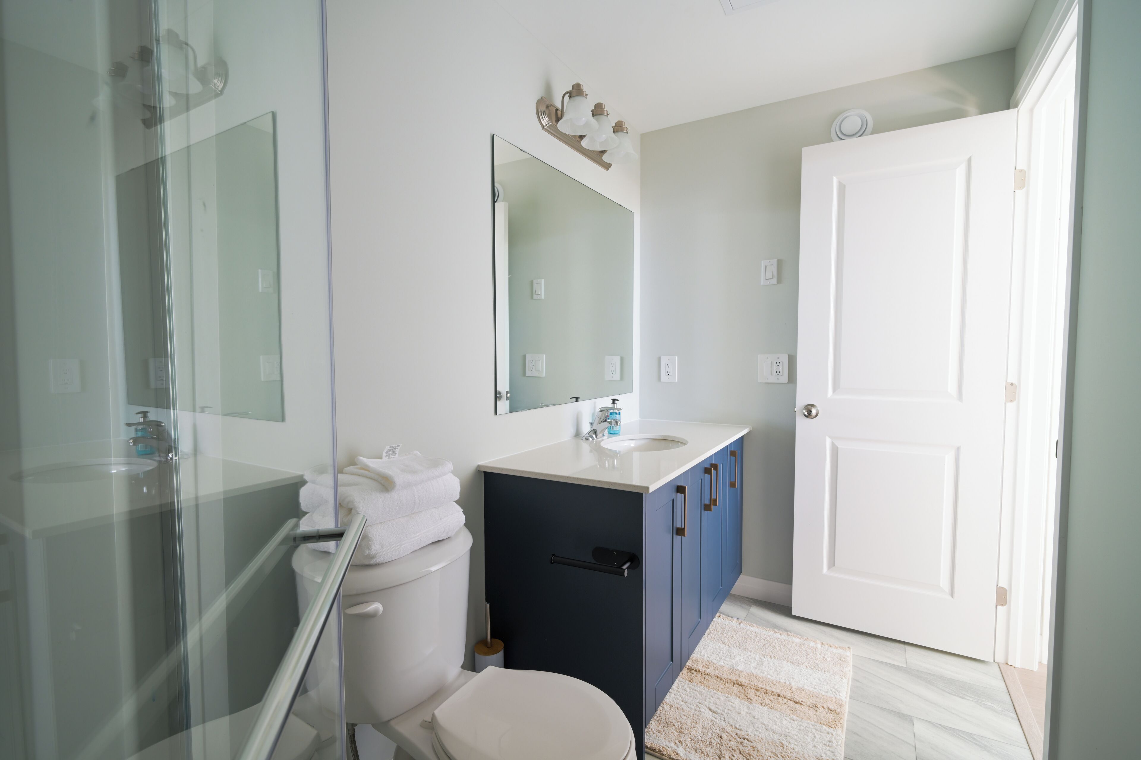 Shower, bidet, towels, soap