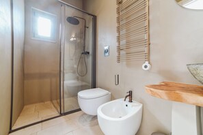 Regadera, secadora de cabello, bidet, toallas 