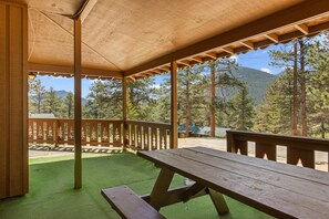 Terrace/patio - Machin's Cottage #12 Charming 2 bedroom Cabin near RMNP Pet Friendly (Estes Park)