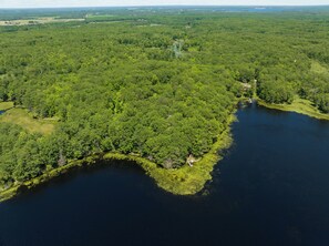 Aerial view - Pine Lake Lodge - Serene Lakeside Retreat on Private Lake –  Shell Lake Escape (Shell Lake)