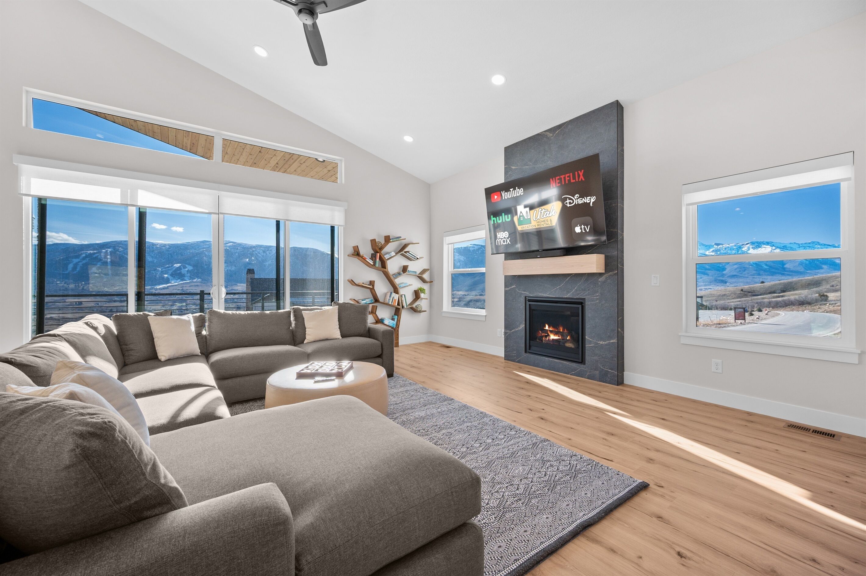 Smart TV y chimenea 
