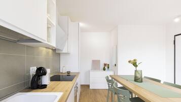 Fridge, microwave, oven, dishwasher